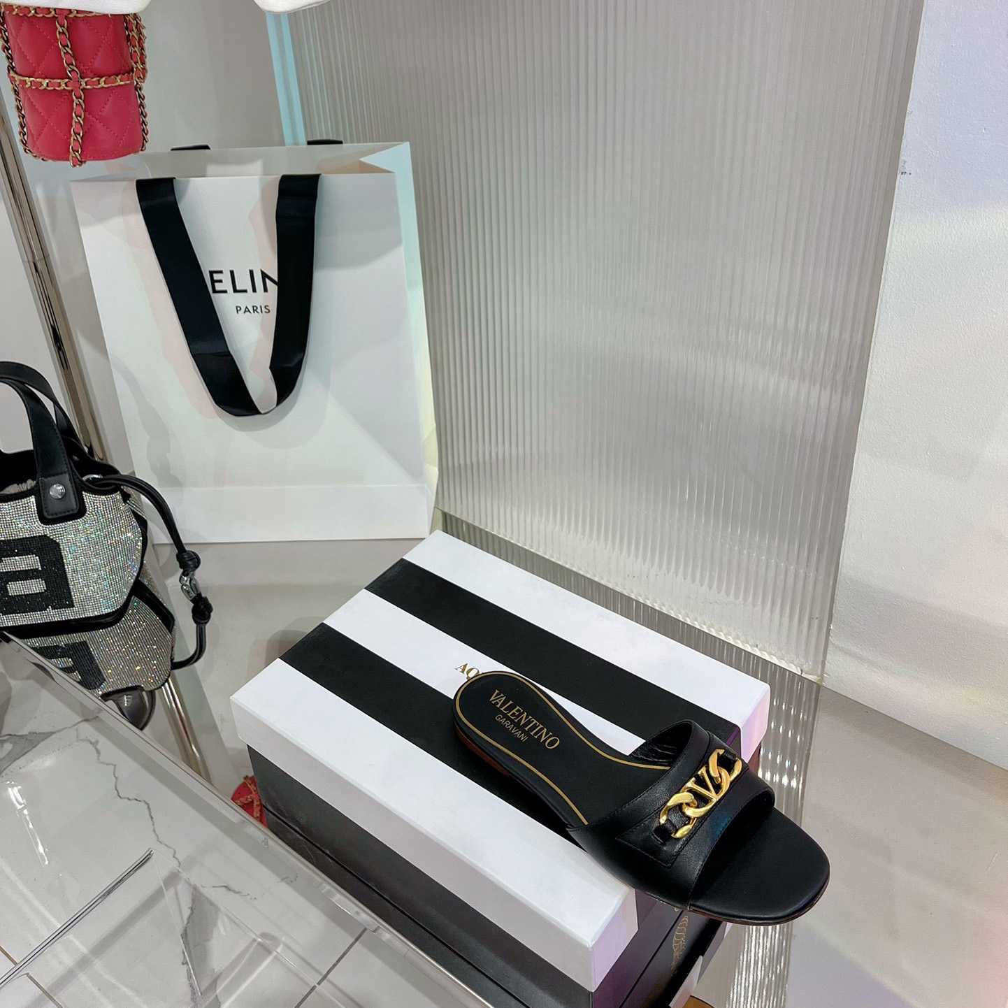 Valenti Garavani VLogo Leather Slides - FashionPlug