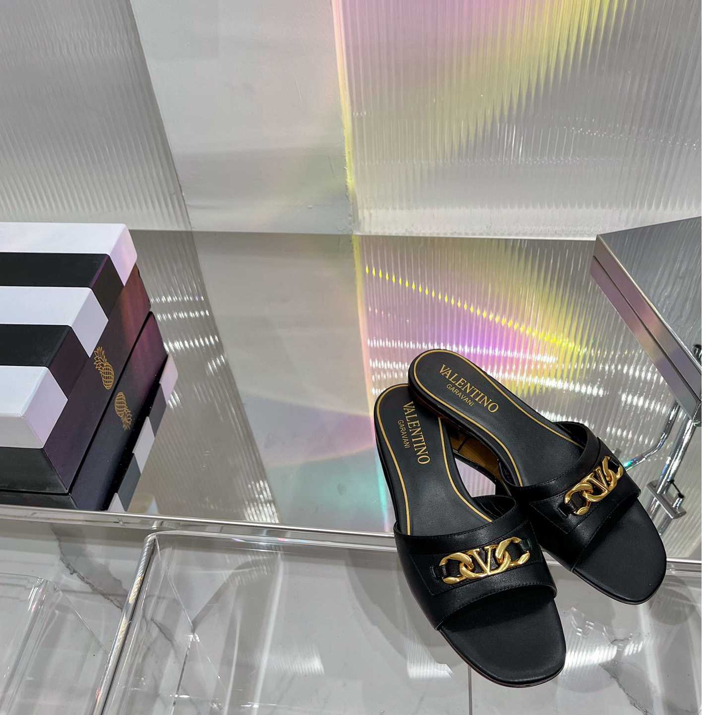 Valenti Garavani VLogo Leather Slides - FashionPlug