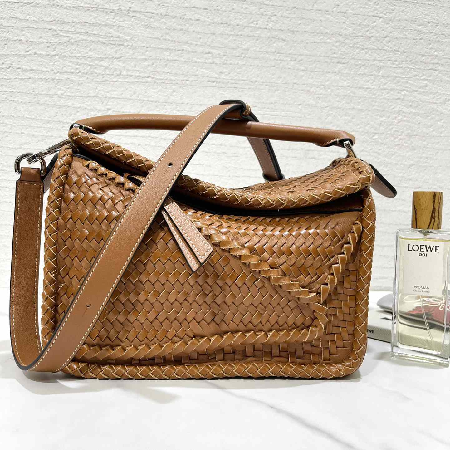 Loewe Women's Brown Puzzle Woven Small Bag(24*16.5*10cm) - FashionPlug