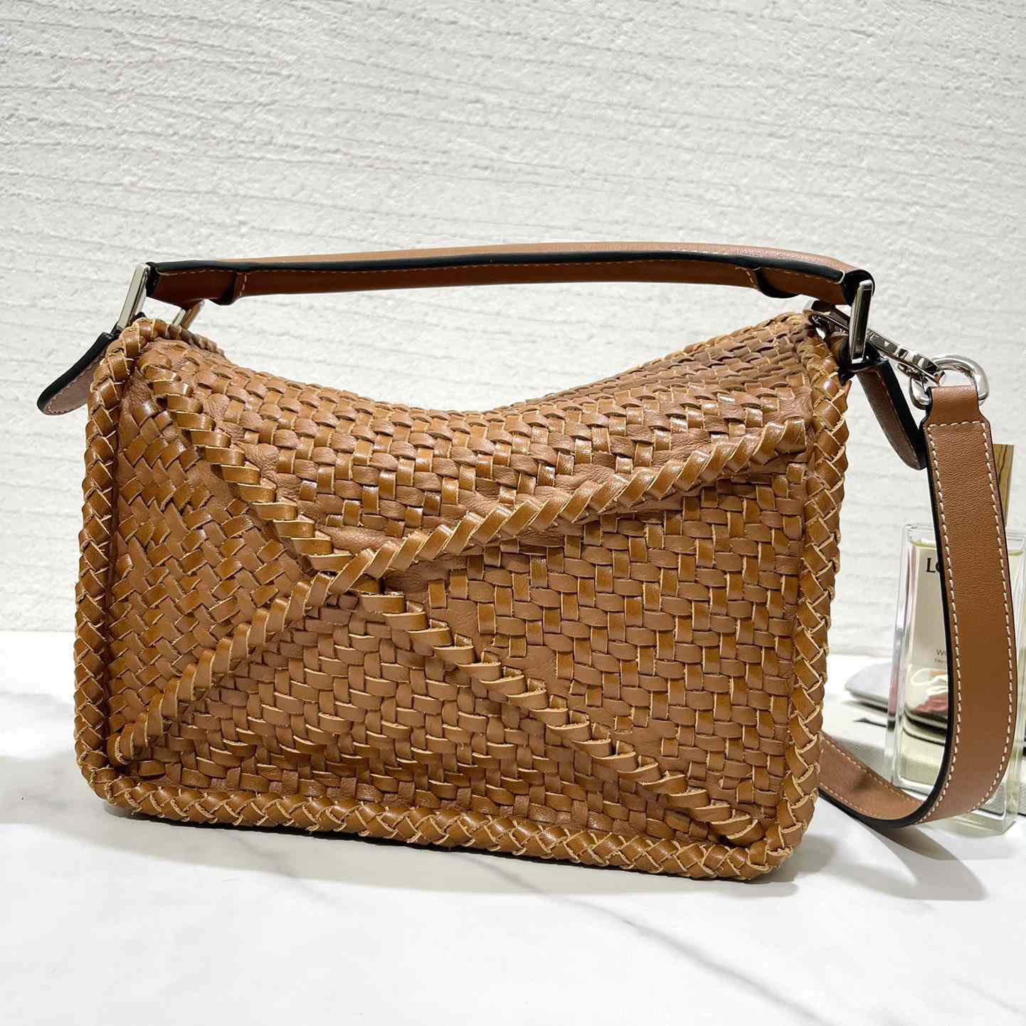 Loewe Women's Brown Puzzle Woven Small Bag(24*16.5*10cm) - FashionPlug