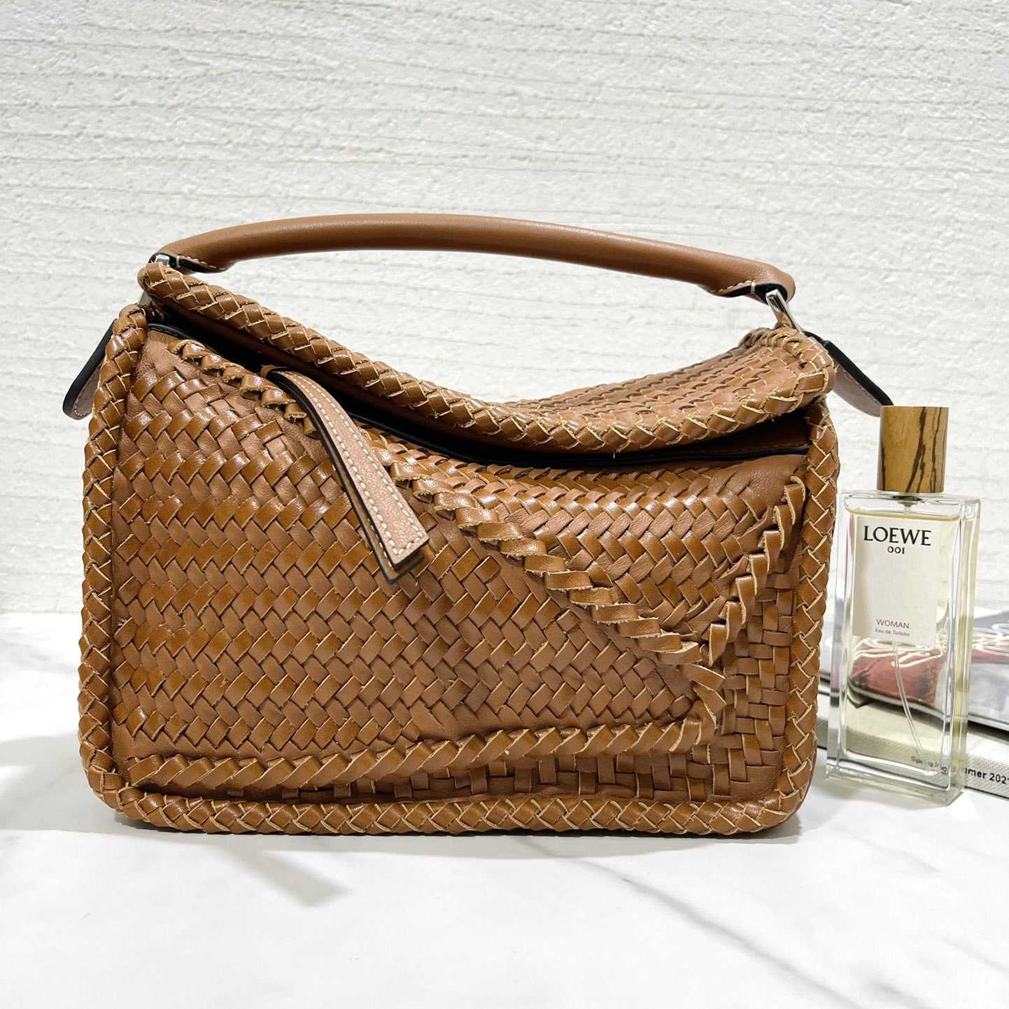 Loewe Women's Brown Puzzle Woven Small Bag(24*16.5*10cm) - FashionPlug