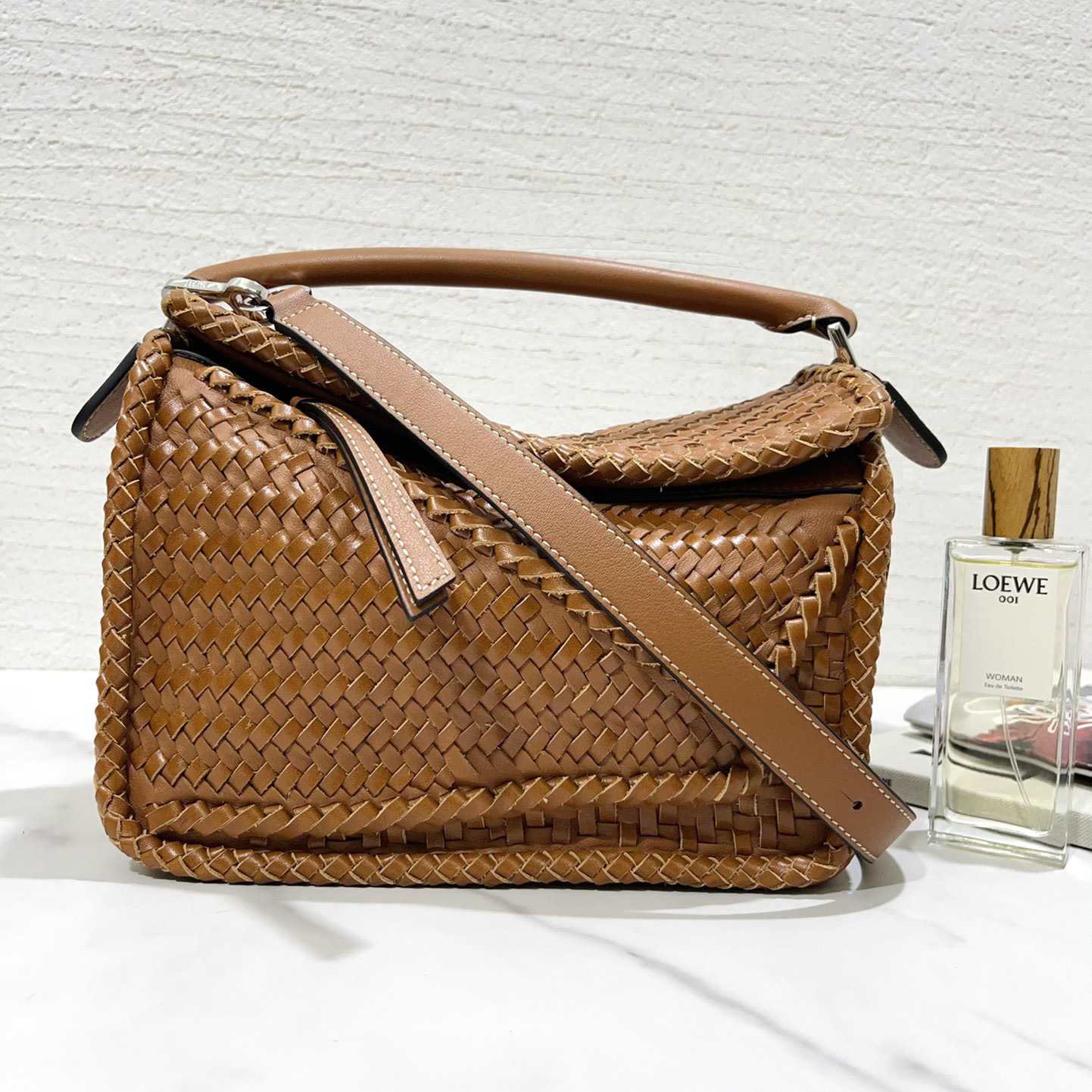 Loewe Women's Brown Puzzle Woven Small Bag(24*16.5*10cm) - FashionPlug