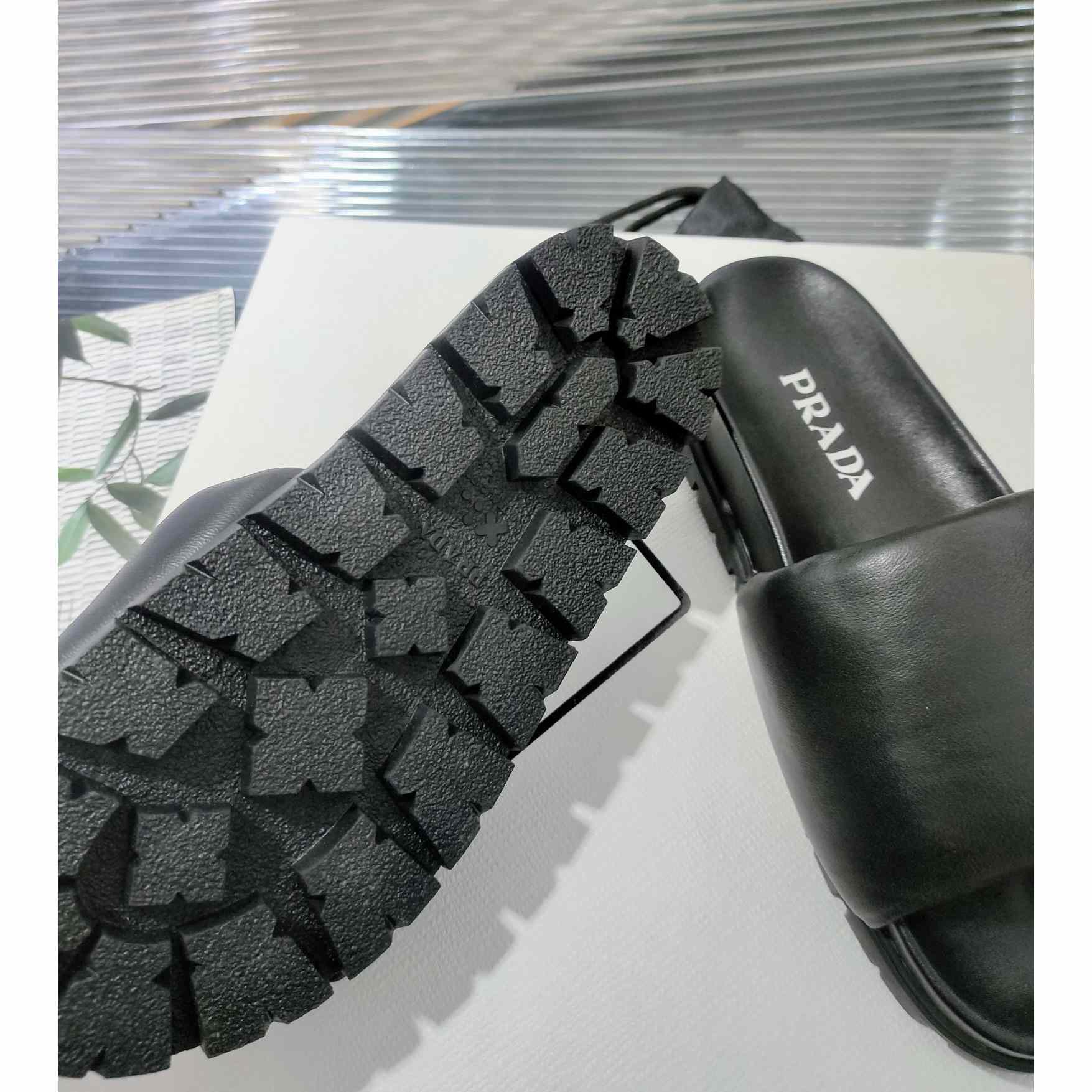 Prada Soft Padded Nappa Leather Slides - FashionPlug
