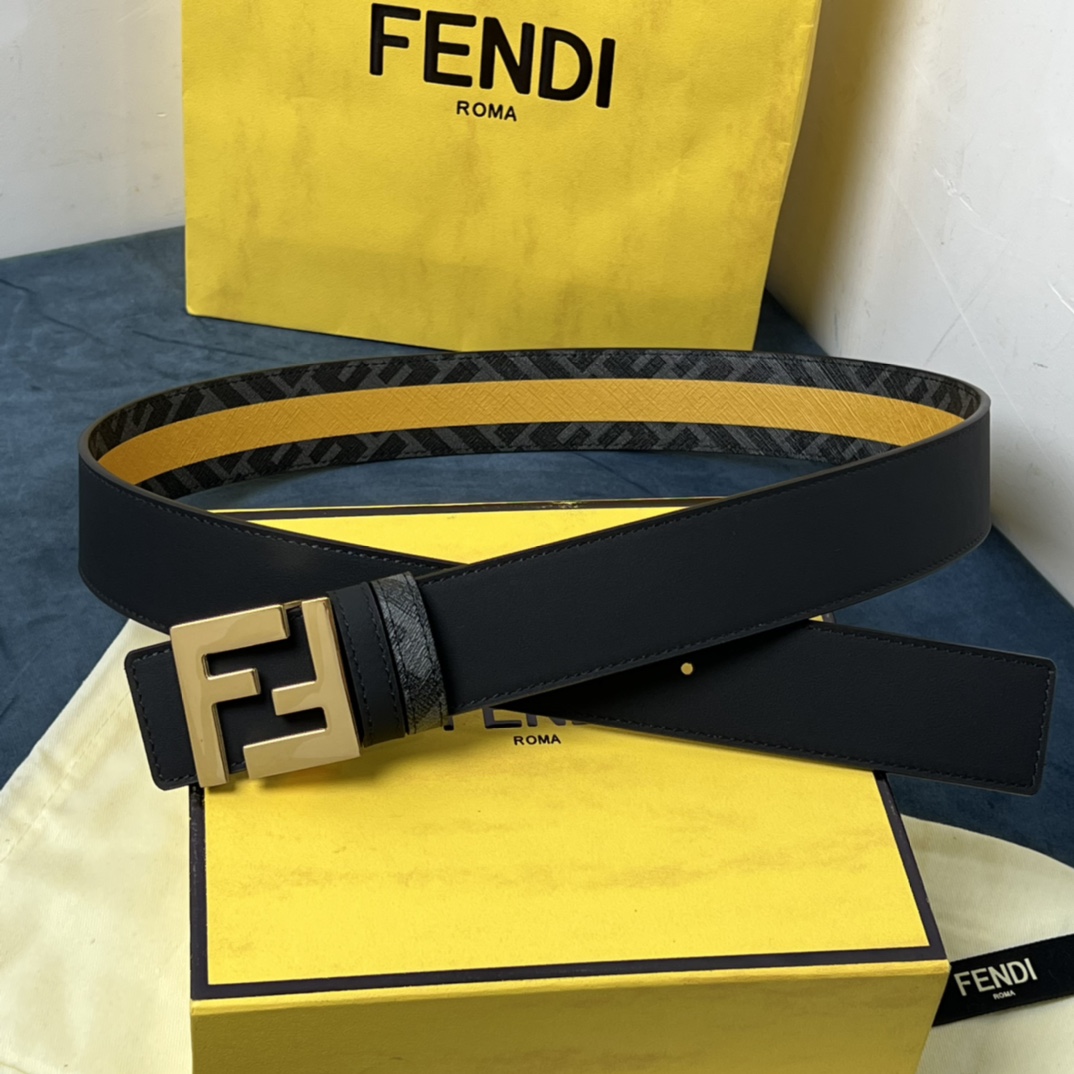Fendi Reversible Black Leather Belt  - FashionPlug