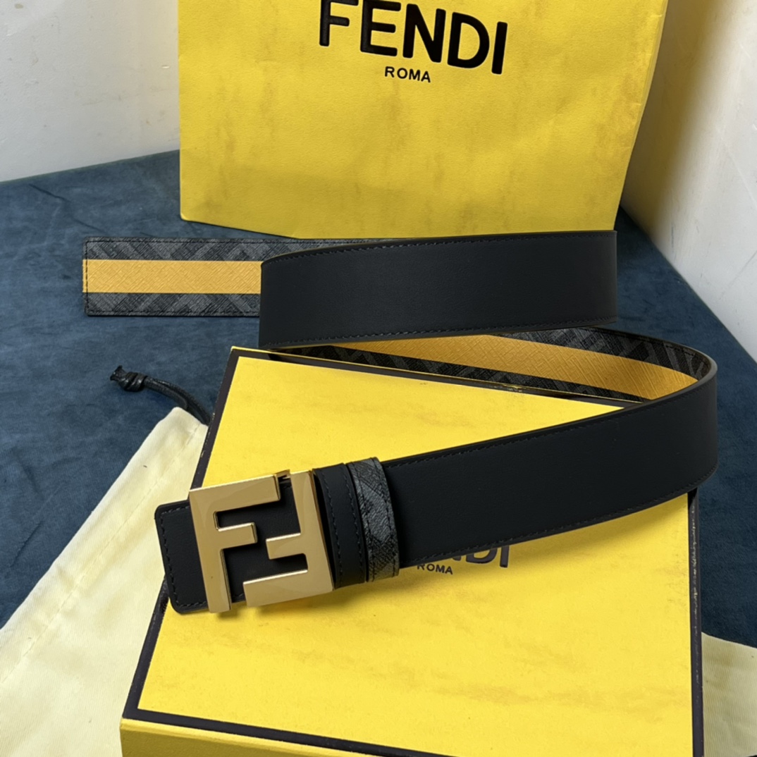 Fendi Reversible Black Leather Belt  - FashionPlug