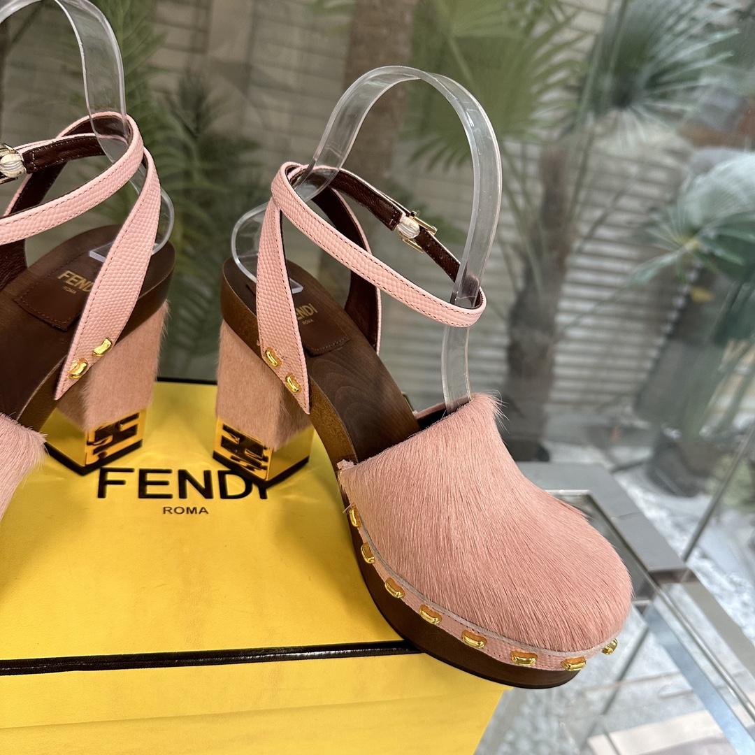 Fendi Baguette Show Pink pony Hair High-heeled Clogs - FashionPlug
