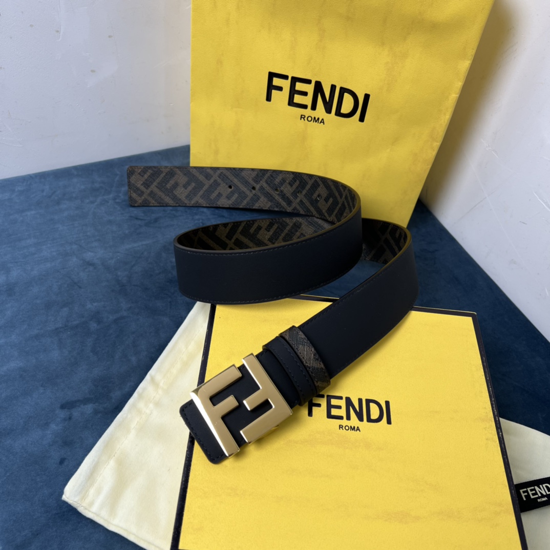 Fendi Reversible Black Leather Belt  - FashionPlug