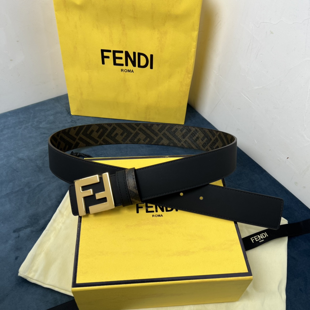Fendi Reversible Black Leather Belt  - FashionPlug
