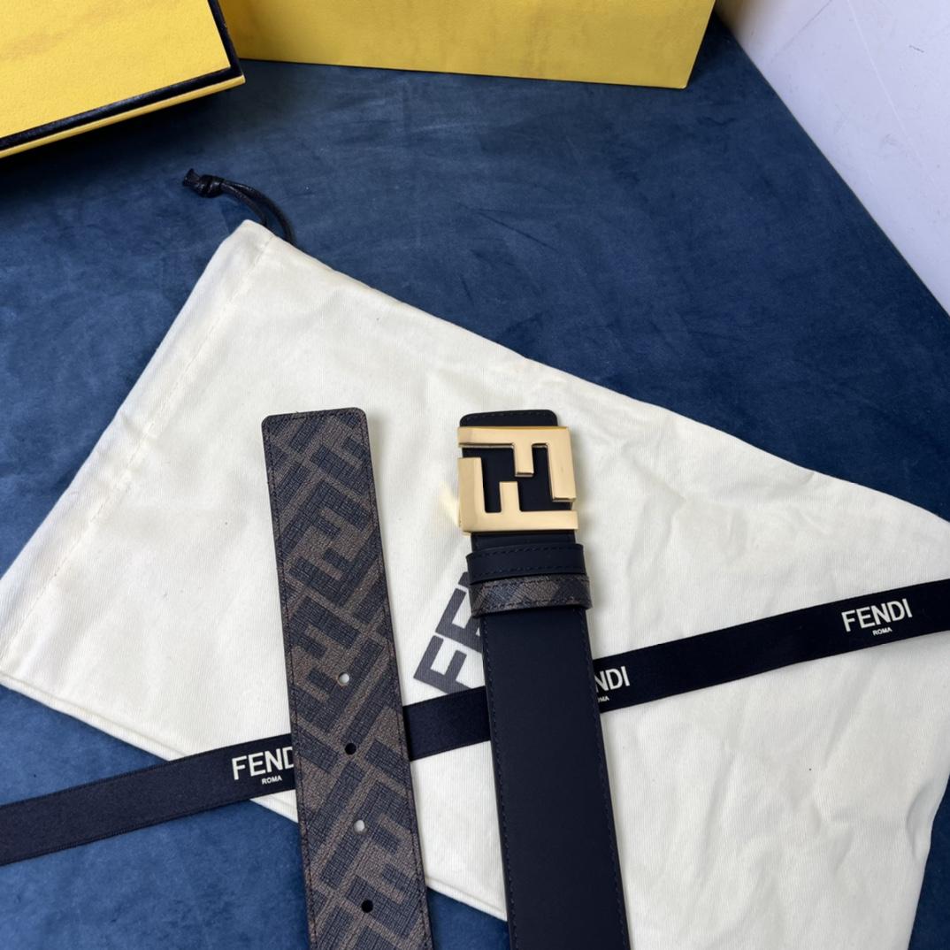Fendi Reversible Black Leather Belt  - FashionPlug