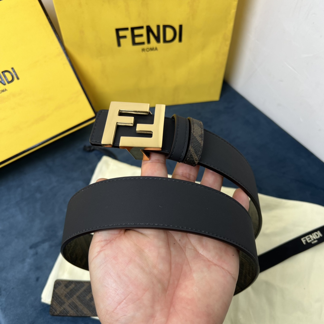 Fendi Reversible Black Leather Belt  - FashionPlug