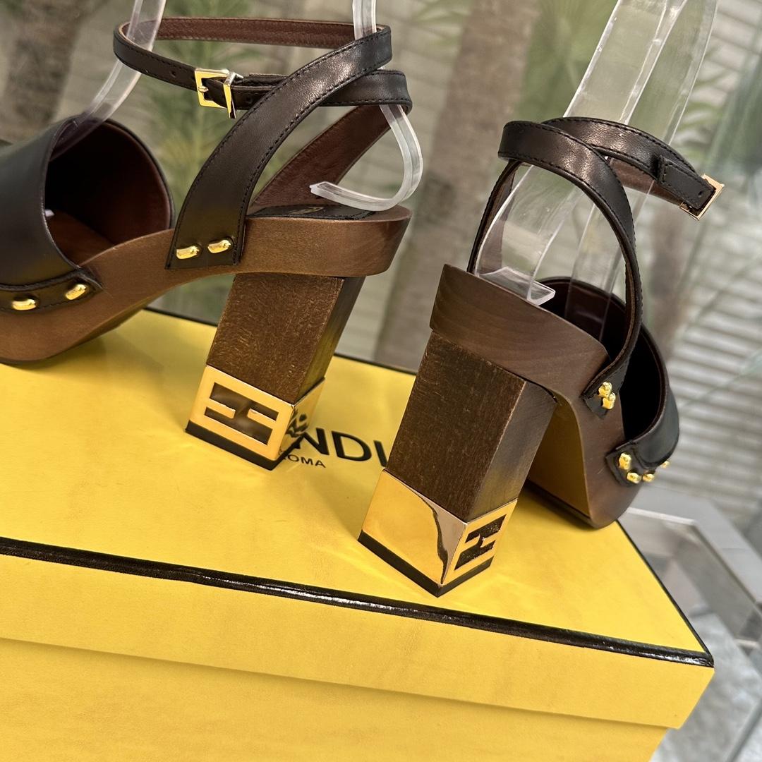 Fendi Baguette Show Black Leather High-heeled Clogs - FashionPlug