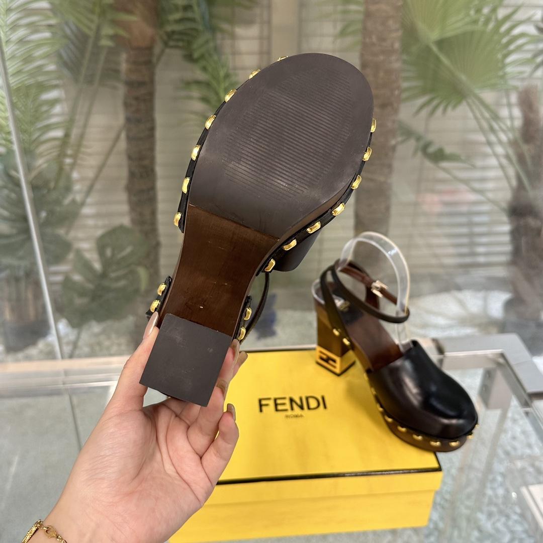 Fendi Baguette Show Black Leather High-heeled Clogs - FashionPlug
