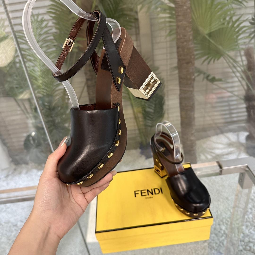 Fendi Baguette Show Black Leather High-heeled Clogs - FashionPlug