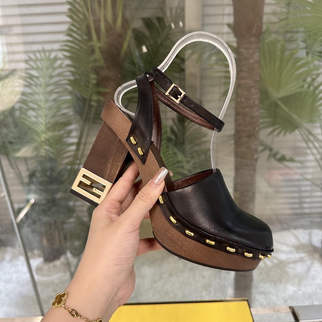 Fendi Baguette Show Black Leather High-heeled Clogs - FashionPlug