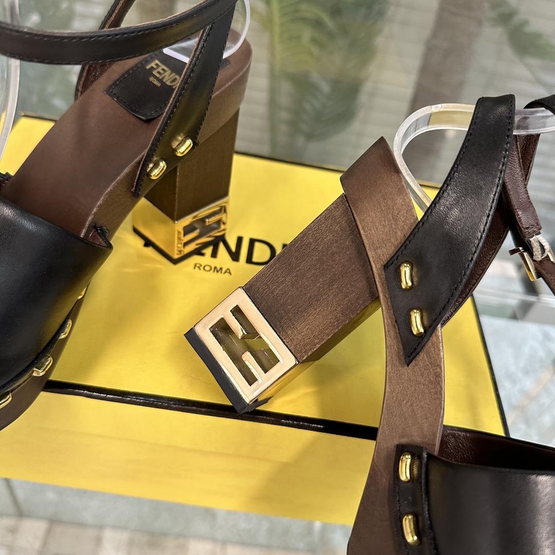 Fendi Baguette Show Black Leather High-heeled Clogs - FashionPlug