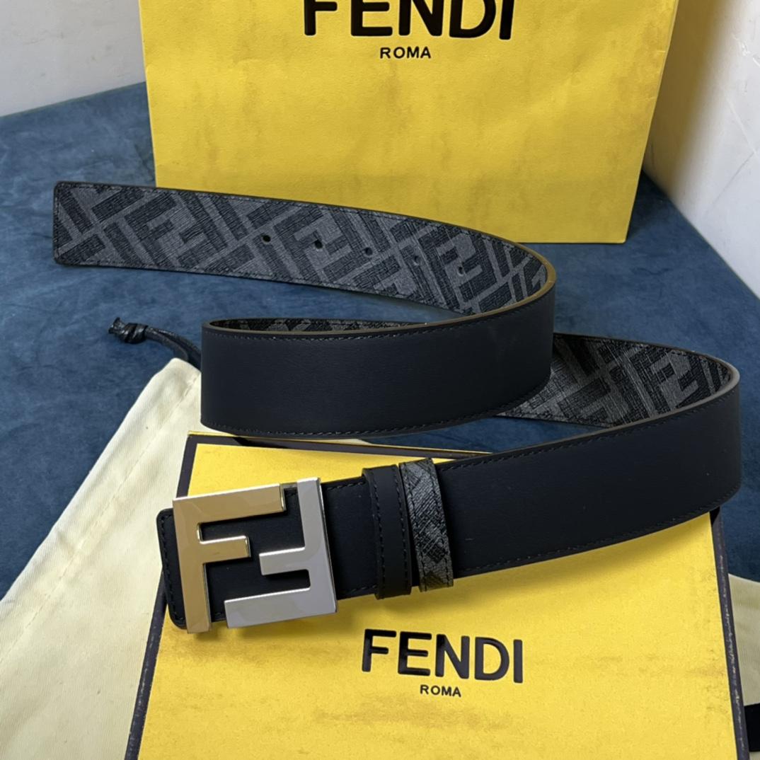 Fendi Reversible Black Leather Belt  - FashionPlug