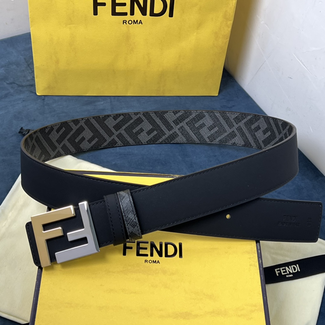 Fendi Reversible Black Leather Belt  - FashionPlug