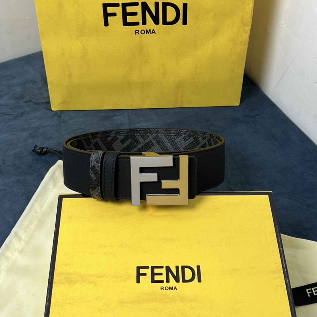 Fendi Reversible Black Leather Belt  - FashionPlug