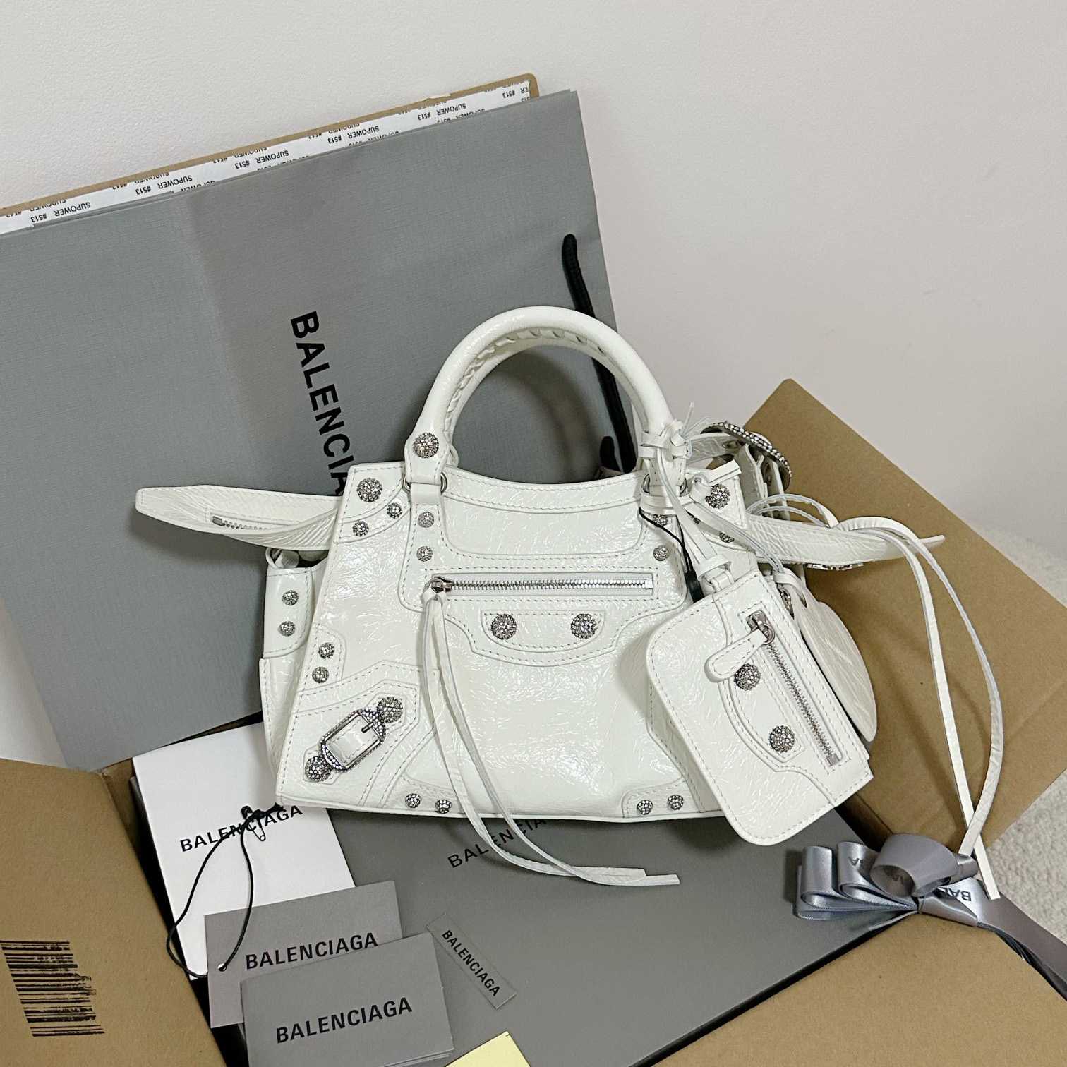 Balenciaga Women's Neo Cagole XS White Cross Body Bag(26×17.8×11.4cm) - FashionPlug