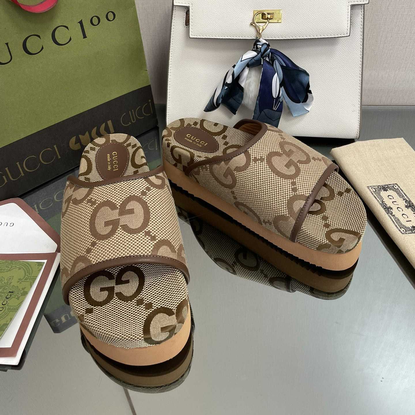 Gucci Women's Jumbo GG Platform Slide - FashionPlug