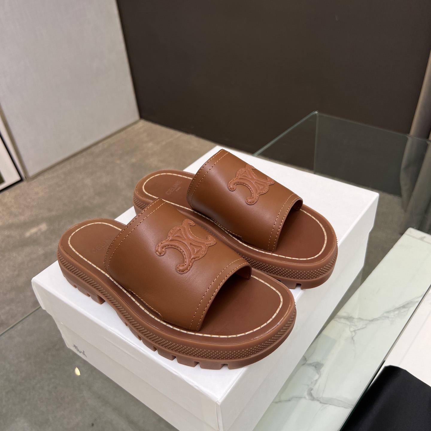 Celine Clea Triomphe Slide In Vegetable - Tanned Calfskin - FashionPlug