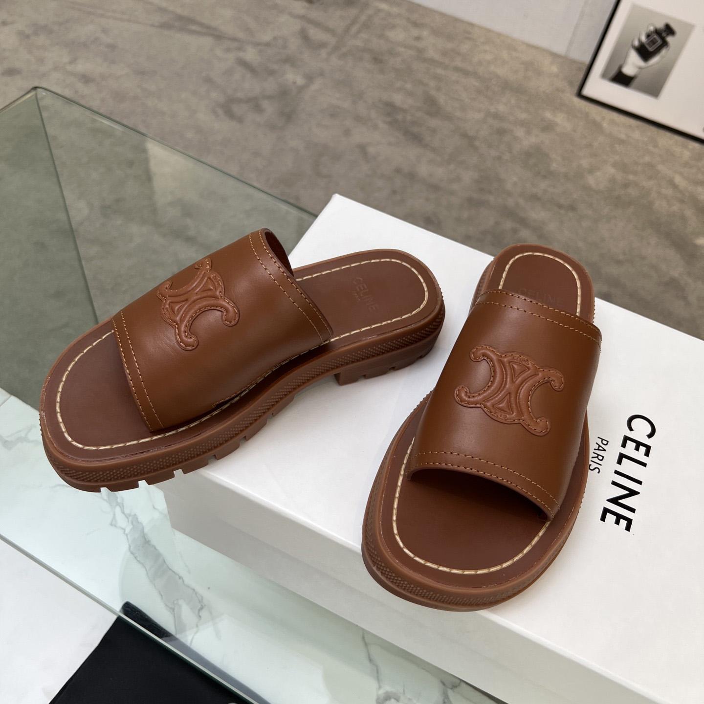Celine Clea Triomphe Slide In Vegetable - Tanned Calfskin - FashionPlug