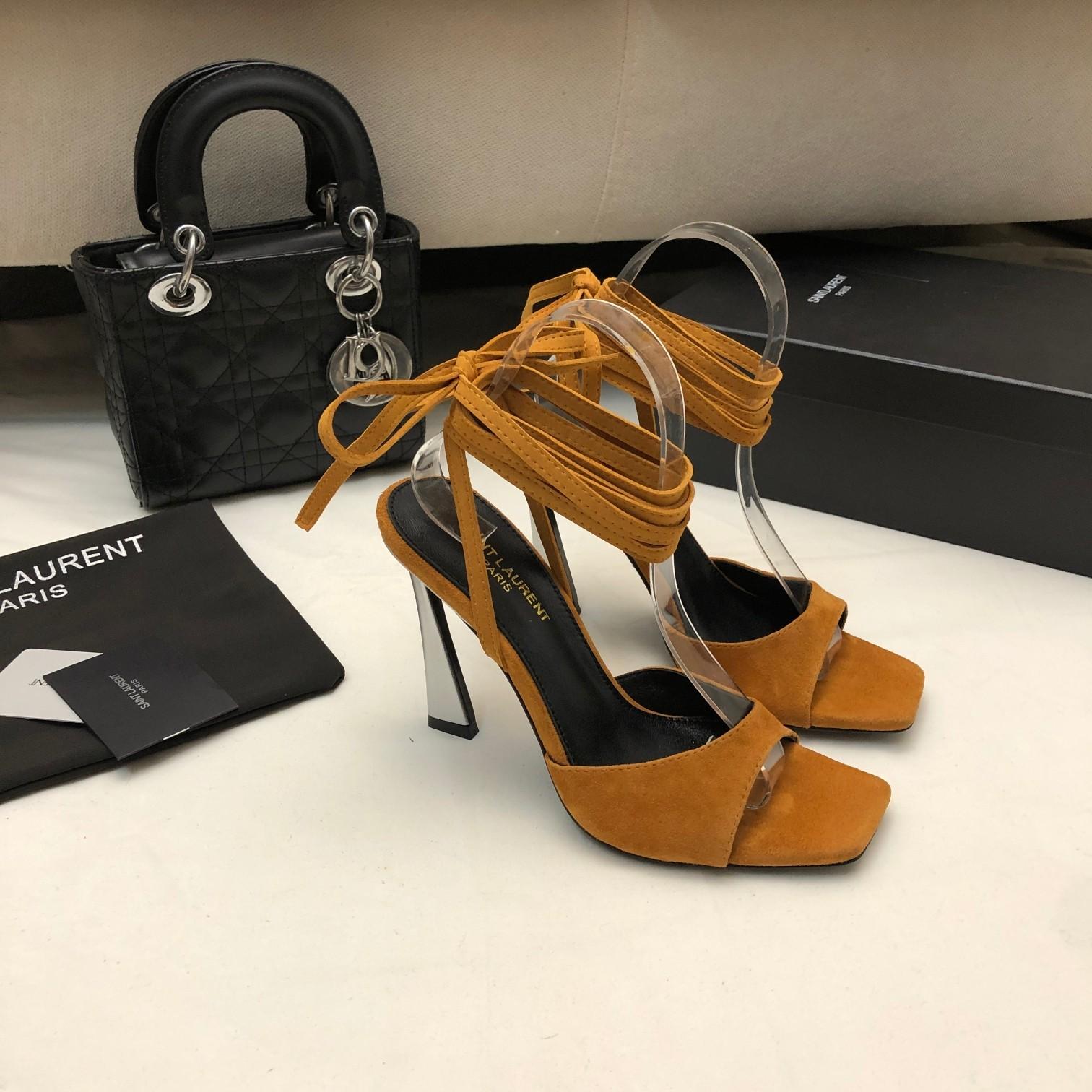 Saint Laurent Paz Sandals In Suede And Metallized Leather - FashionPlug