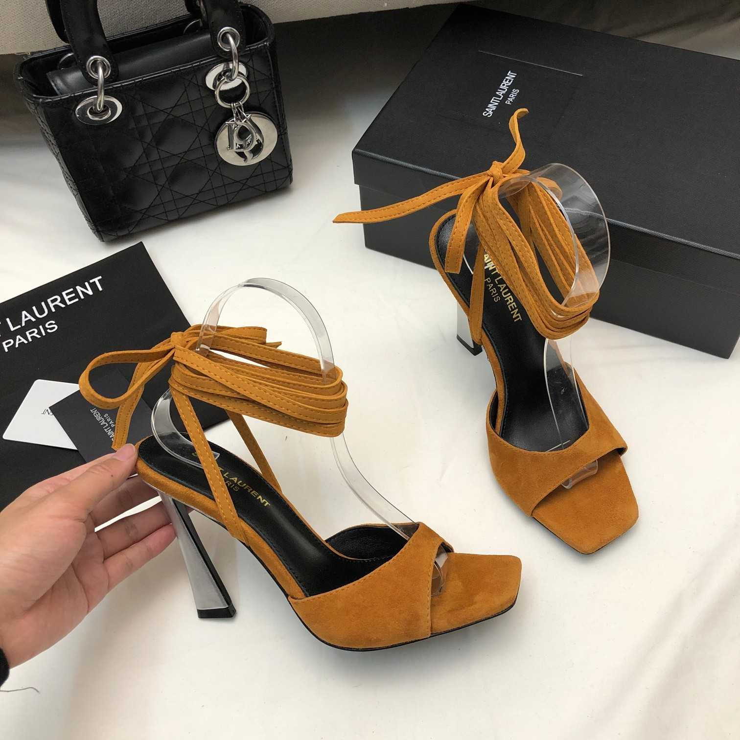Saint Laurent Paz Sandals In Suede And Metallized Leather - FashionPlug