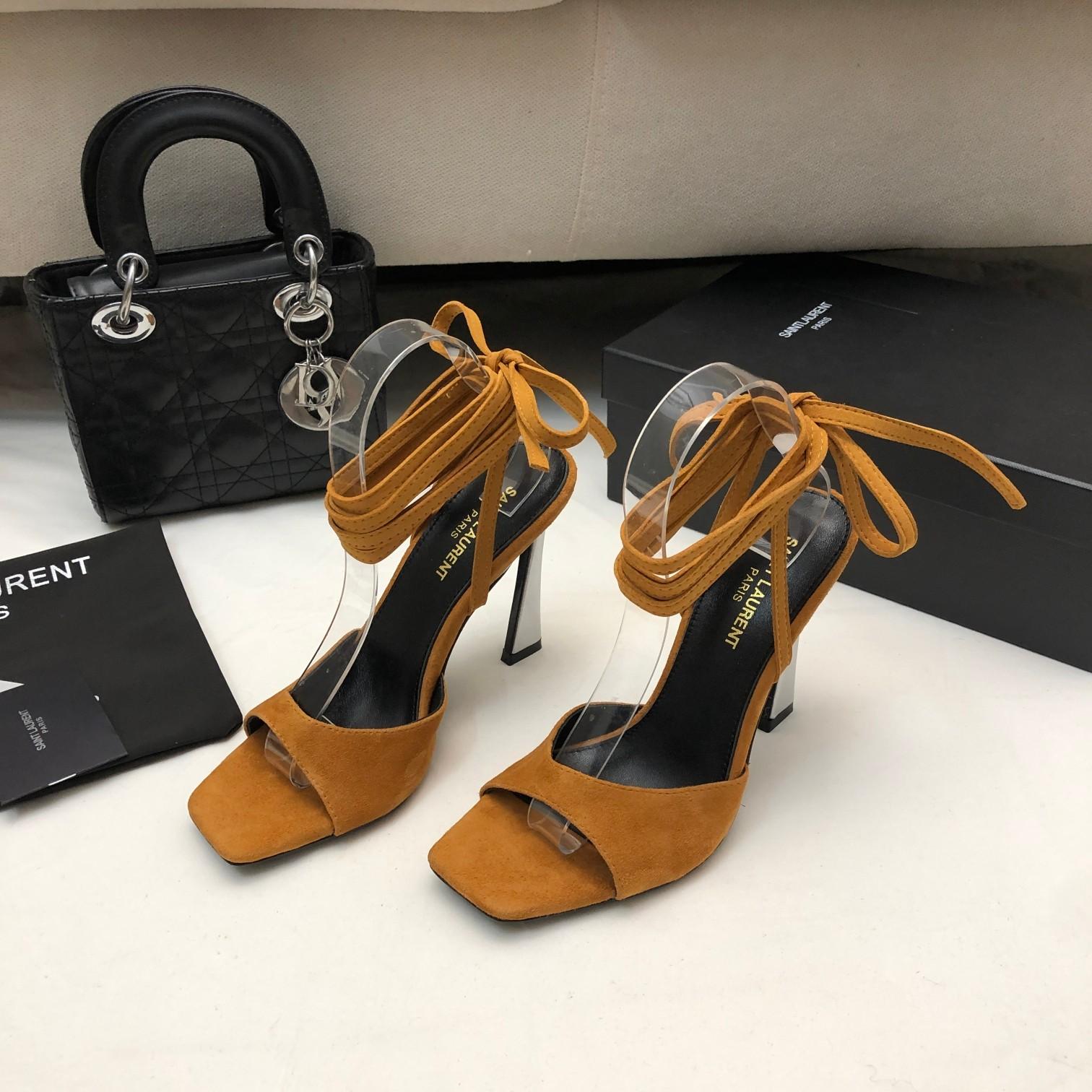 Saint Laurent Paz Sandals In Suede And Metallized Leather - FashionPlug