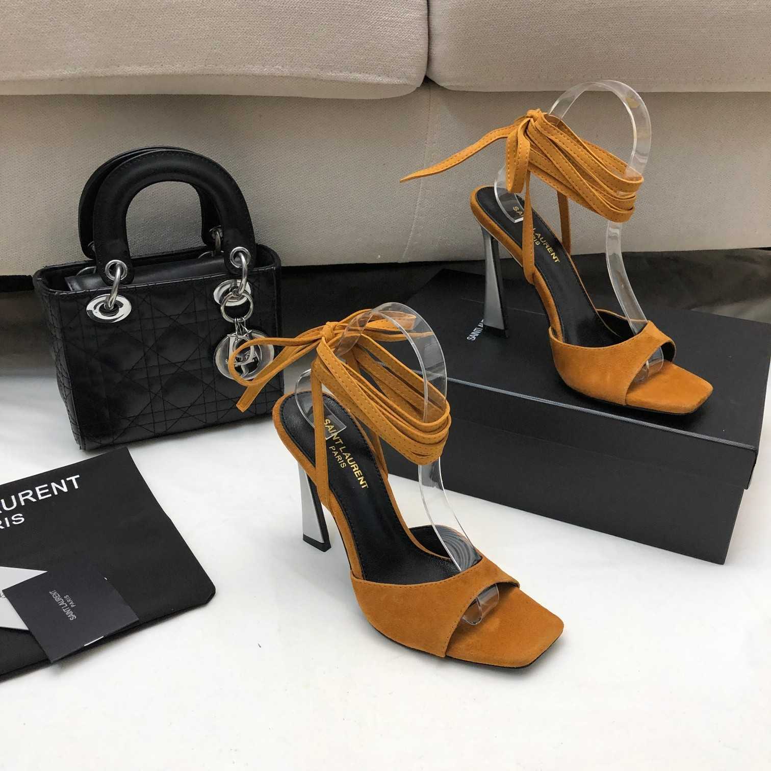 Saint Laurent Paz Sandals In Suede And Metallized Leather - FashionPlug