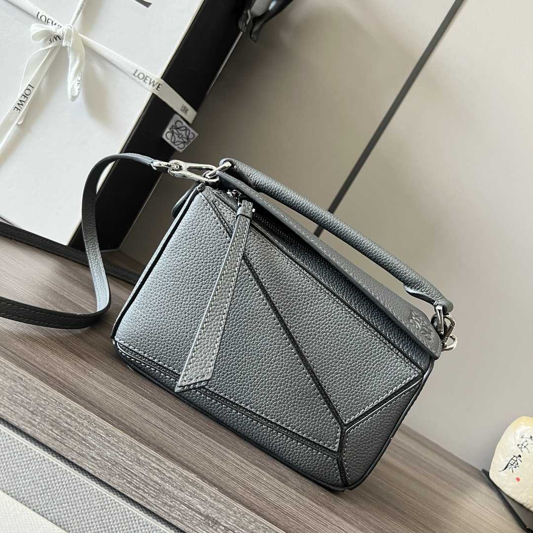 Loewe Small Puzzle Bag In Soft Grained Calfskin Grey Color - FashionPlug