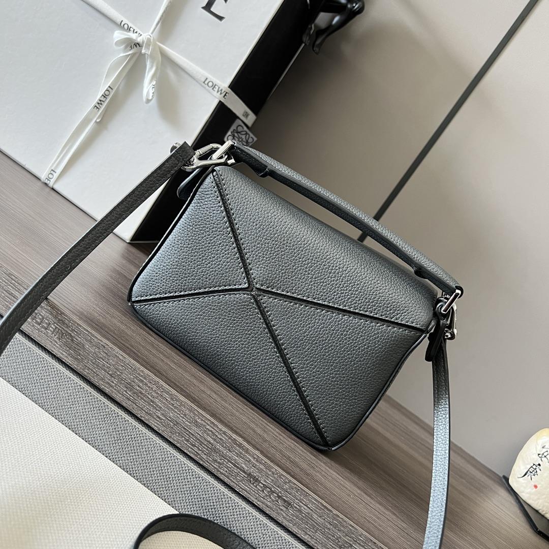 Loewe Small Puzzle Bag In Soft Grained Calfskin Grey Color - FashionPlug