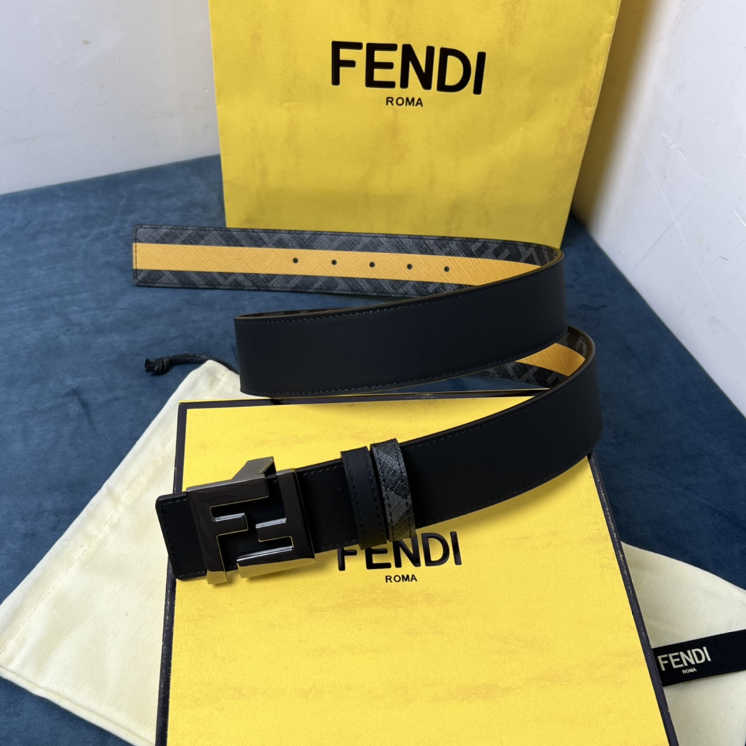 Fendi Reversible Black Leather Belt  - FashionPlug