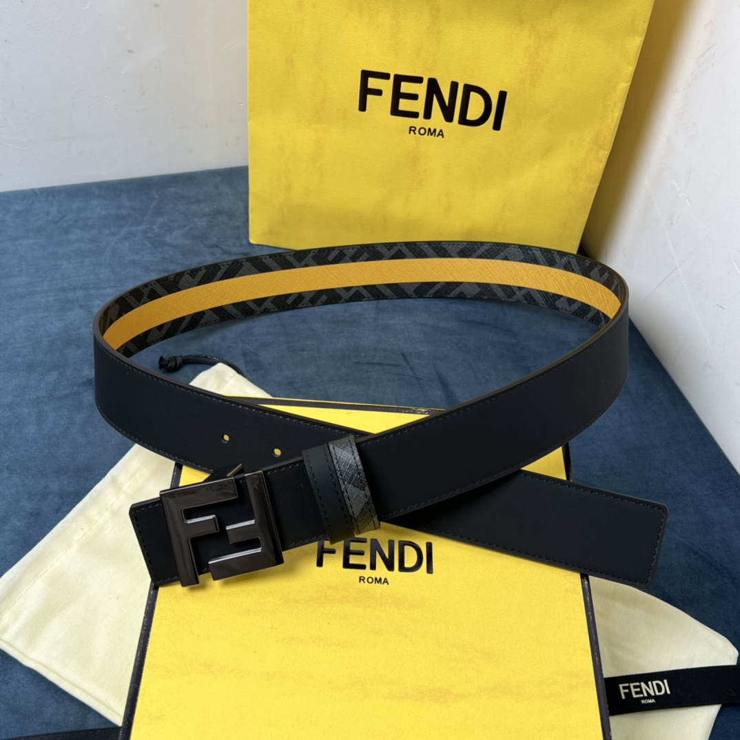 Fendi Reversible Black Leather Belt  - FashionPlug