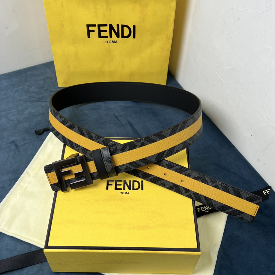 Fendi Reversible Black Leather Belt  - FashionPlug