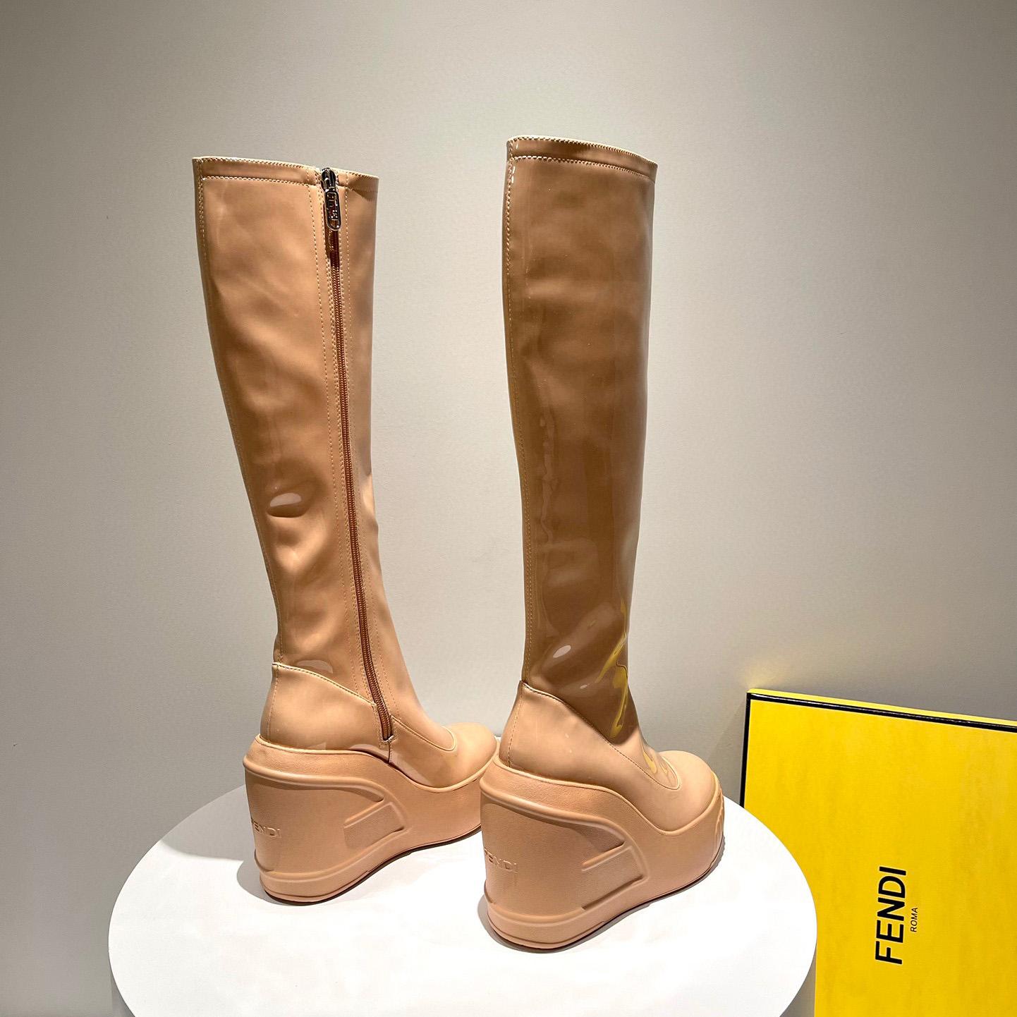 Fendi Fashion Show Beige Patent Leather Boots - FashionPlug