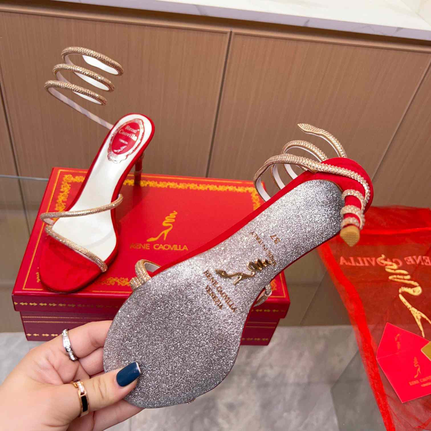 Rene Caovilla Cleo Crystal-Embellished Wrap Sandals - FashionPlug