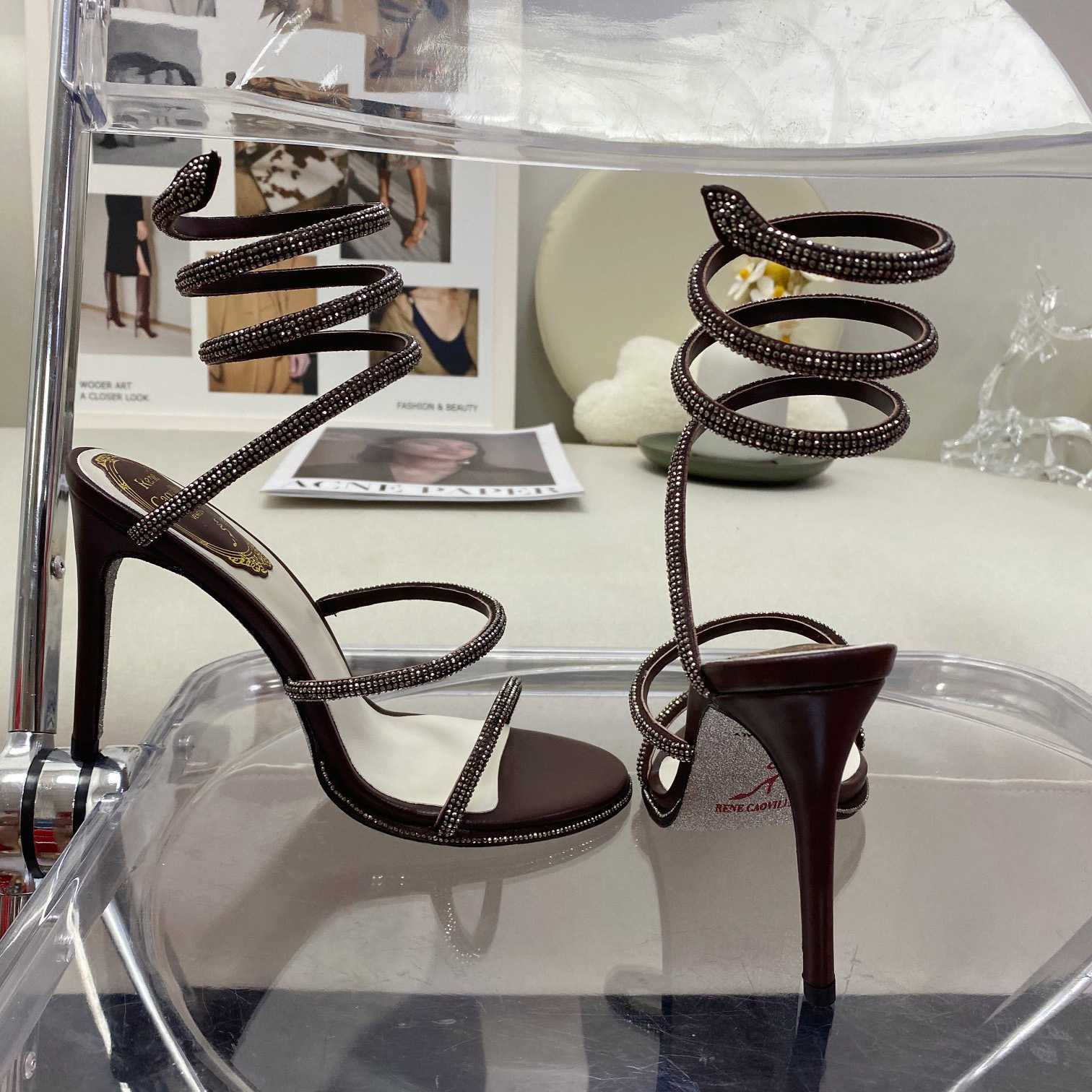 Rene Caovilla Cleo Crystal Coffee Sandal - FashionPlug
