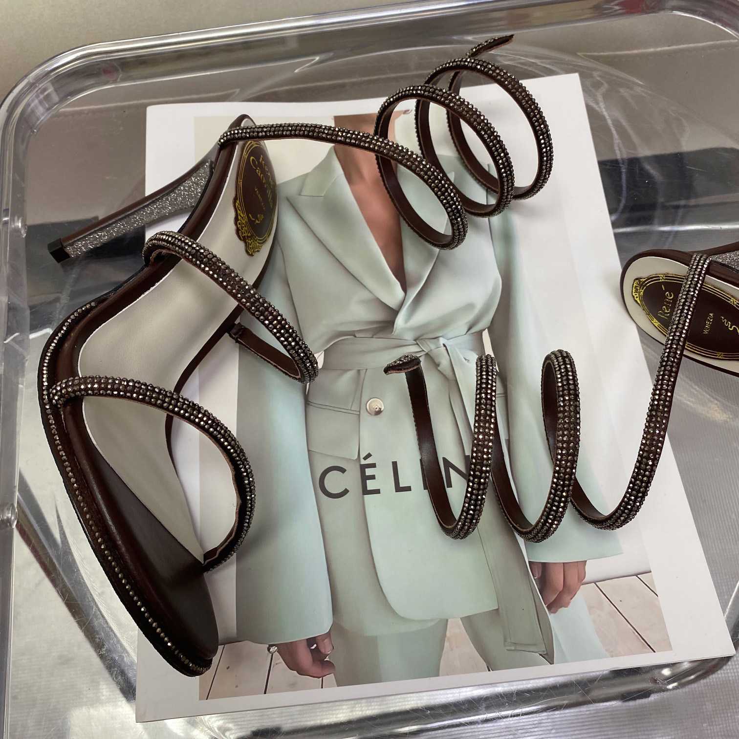 Rene Caovilla Cleo Crystal Coffee Sandal - FashionPlug