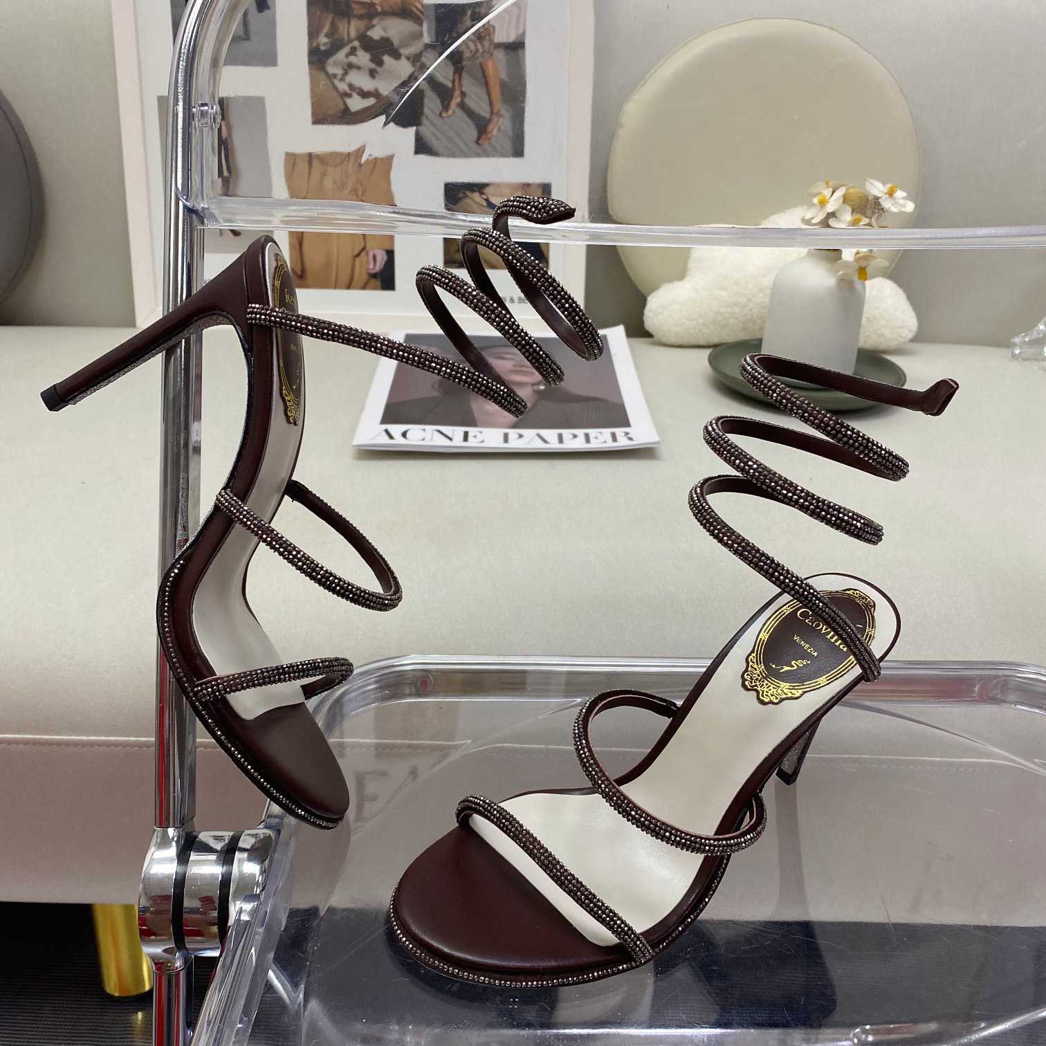 Rene Caovilla Cleo Crystal Coffee Sandal - FashionPlug