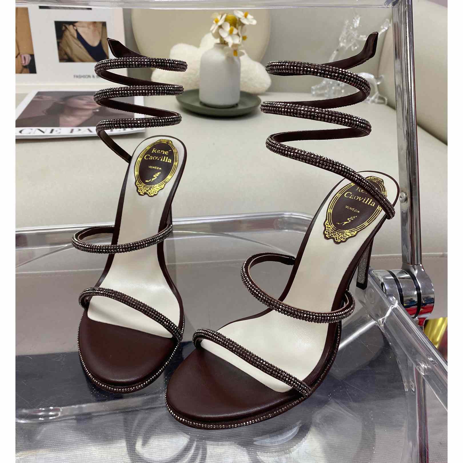 Rene Caovilla Cleo Crystal Coffee Sandal - FashionPlug