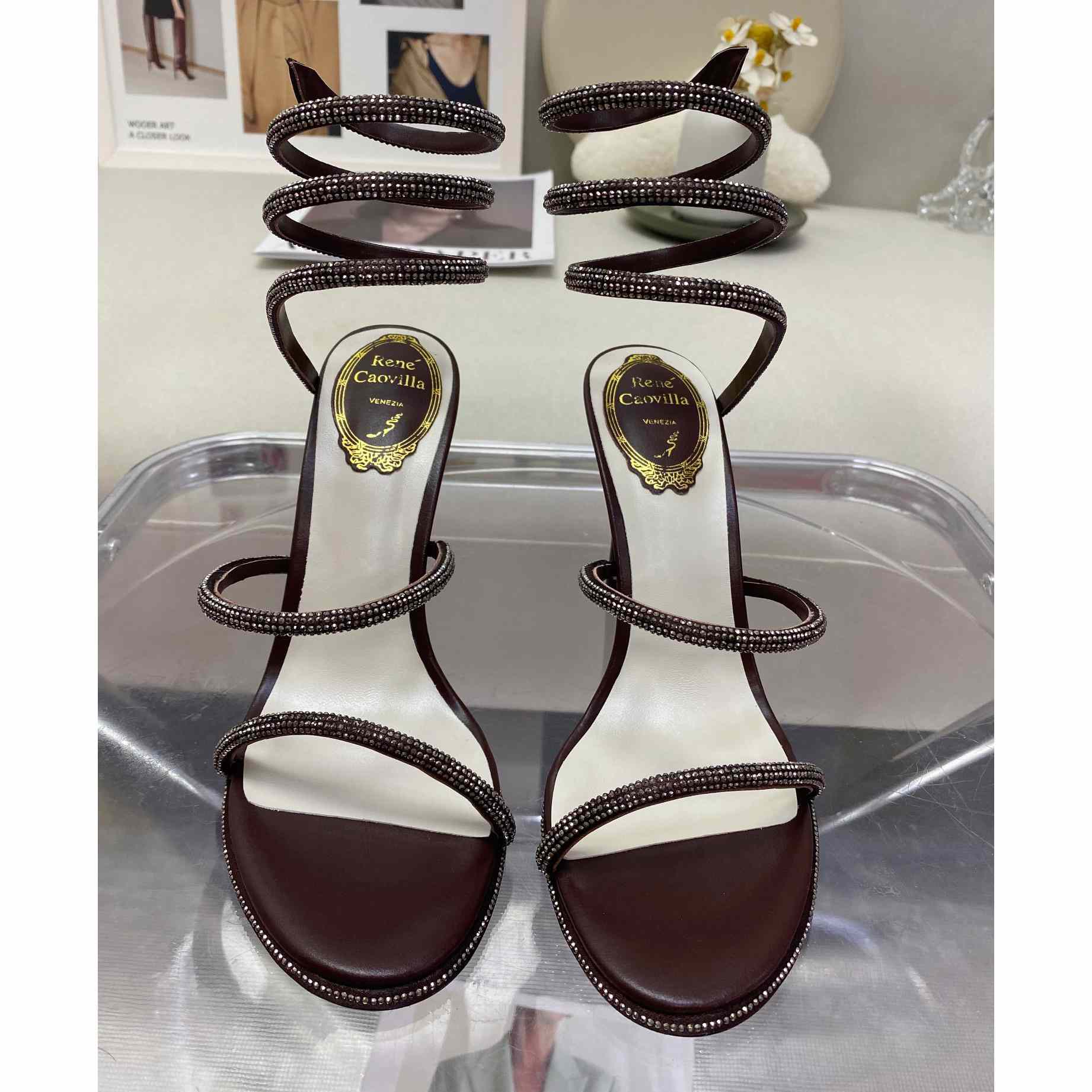 Rene Caovilla Cleo Crystal Coffee Sandal - FashionPlug