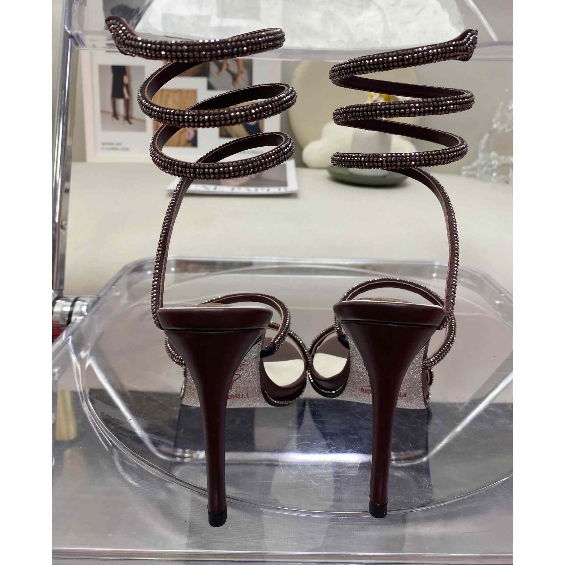 Rene Caovilla Cleo Crystal Coffee Sandal - FashionPlug