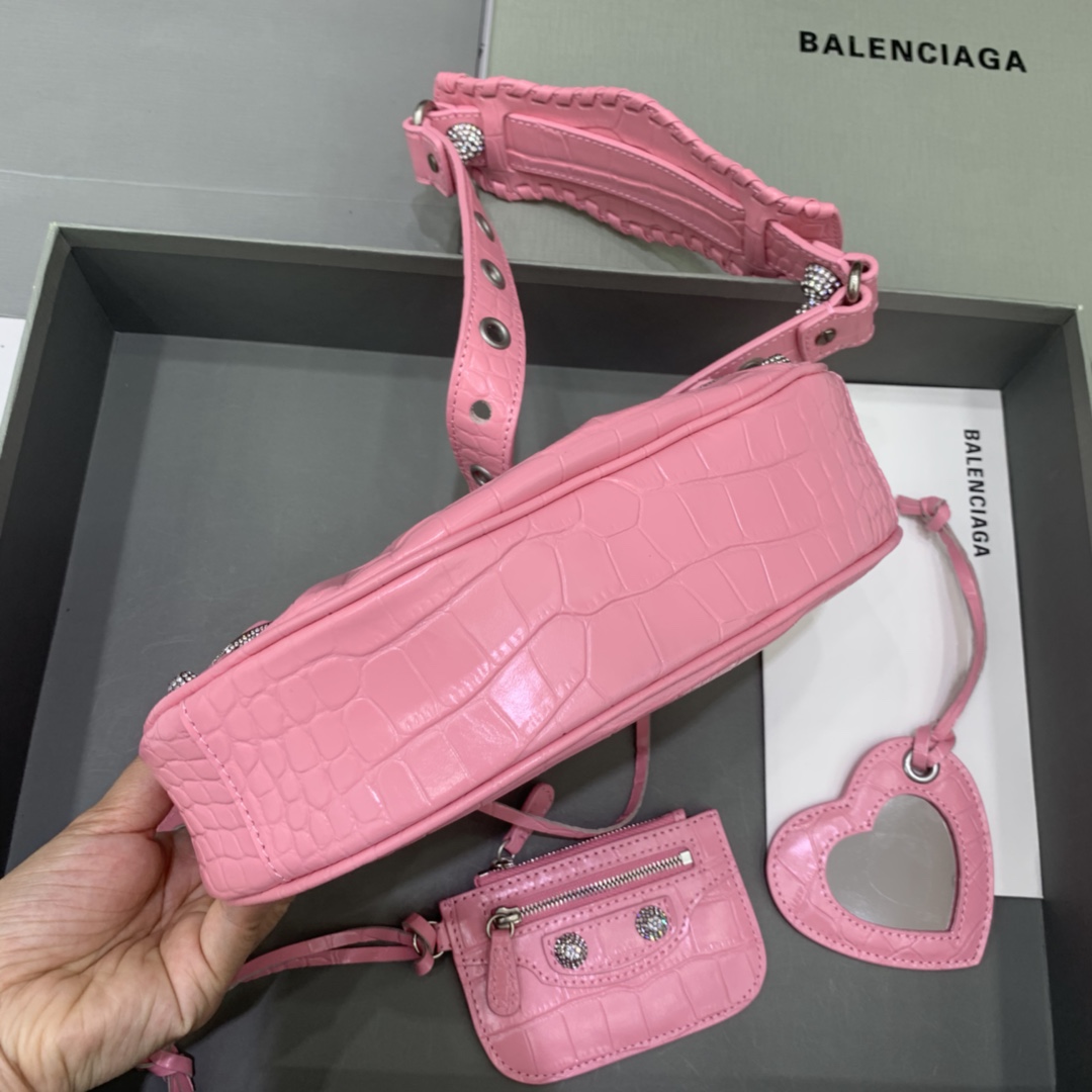 Balenciaga Le Cagole Small Shoulder Bag Crocodile Embossed In Pink - FashionPlug