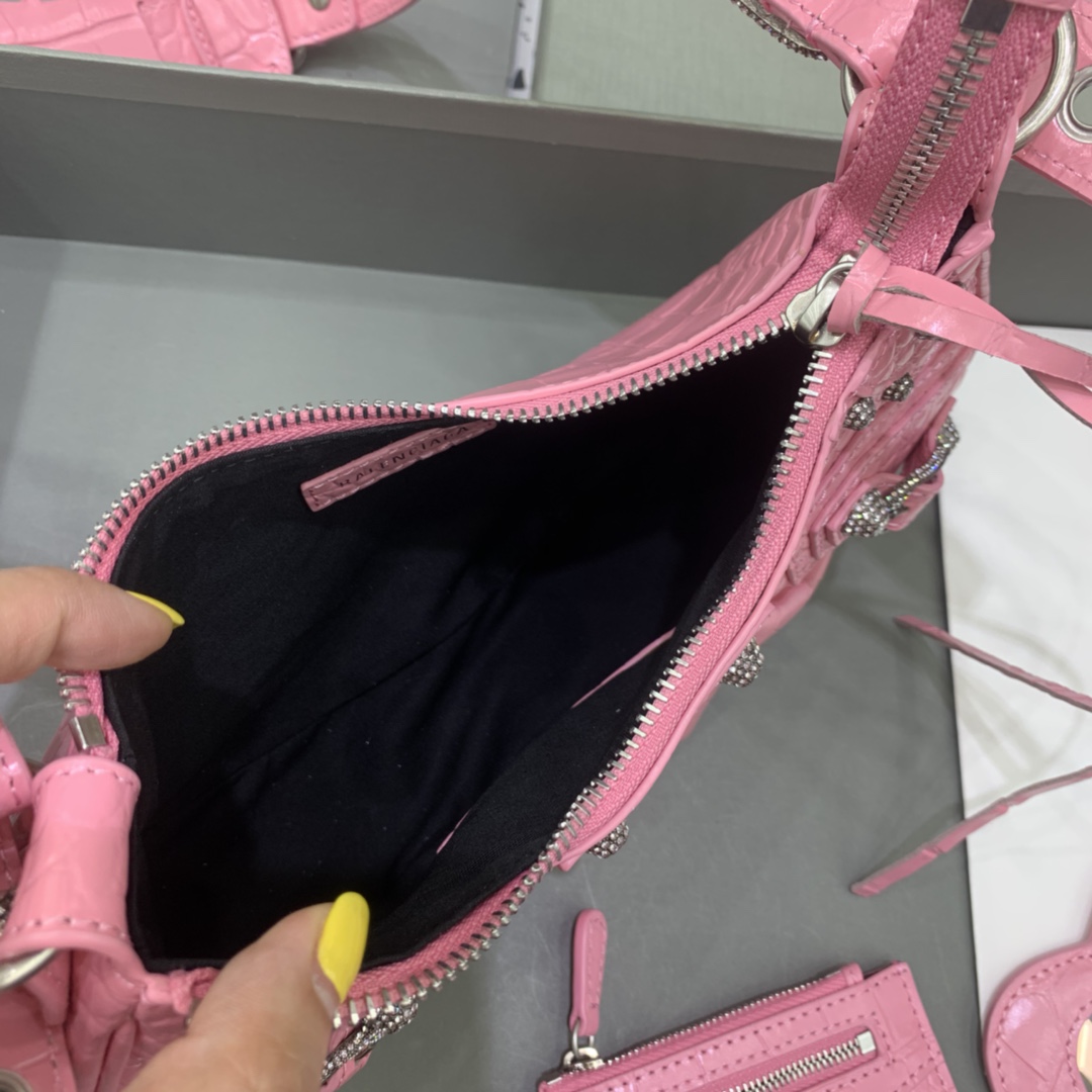 Balenciaga Le Cagole Small Shoulder Bag Crocodile Embossed In Pink - FashionPlug