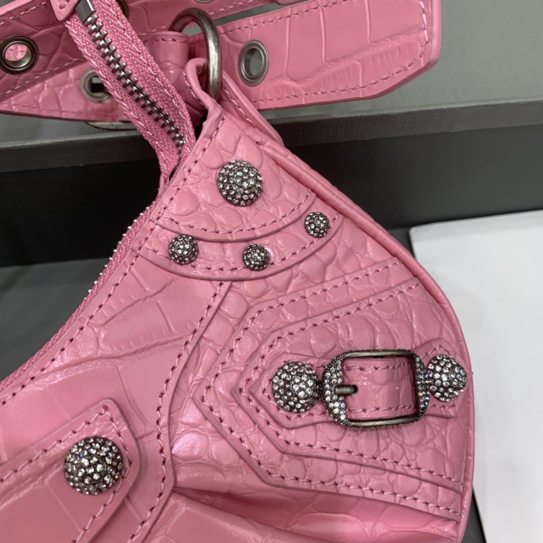 Balenciaga Le Cagole Small Shoulder Bag Crocodile Embossed In Pink - FashionPlug