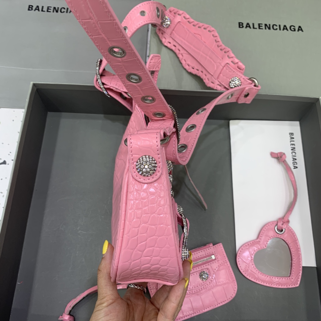 Balenciaga Le Cagole Small Shoulder Bag Crocodile Embossed In Pink - FashionPlug