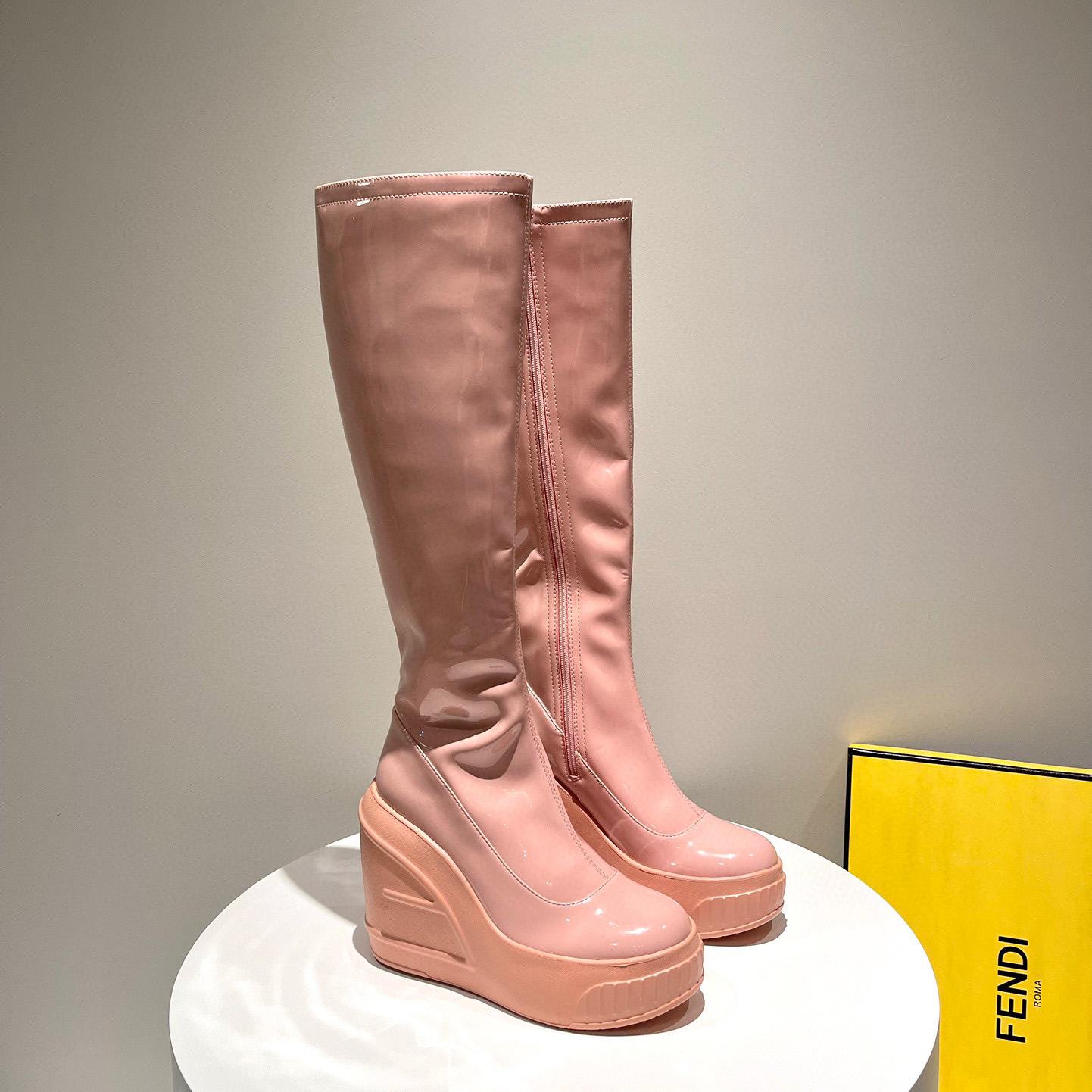 Fendi Fashion Show Pink Patent Leather Boots - FashionPlug