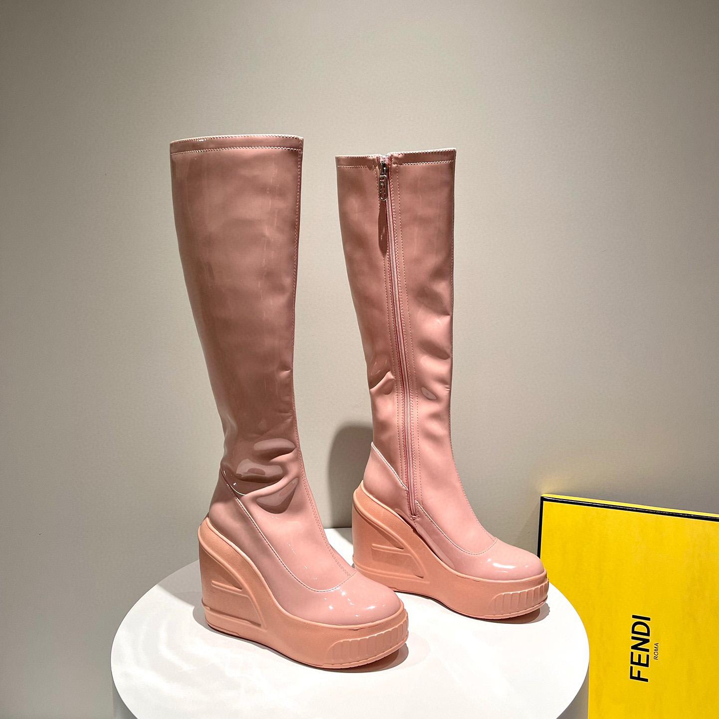 Fendi Fashion Show Pink Patent Leather Boots - FashionPlug
