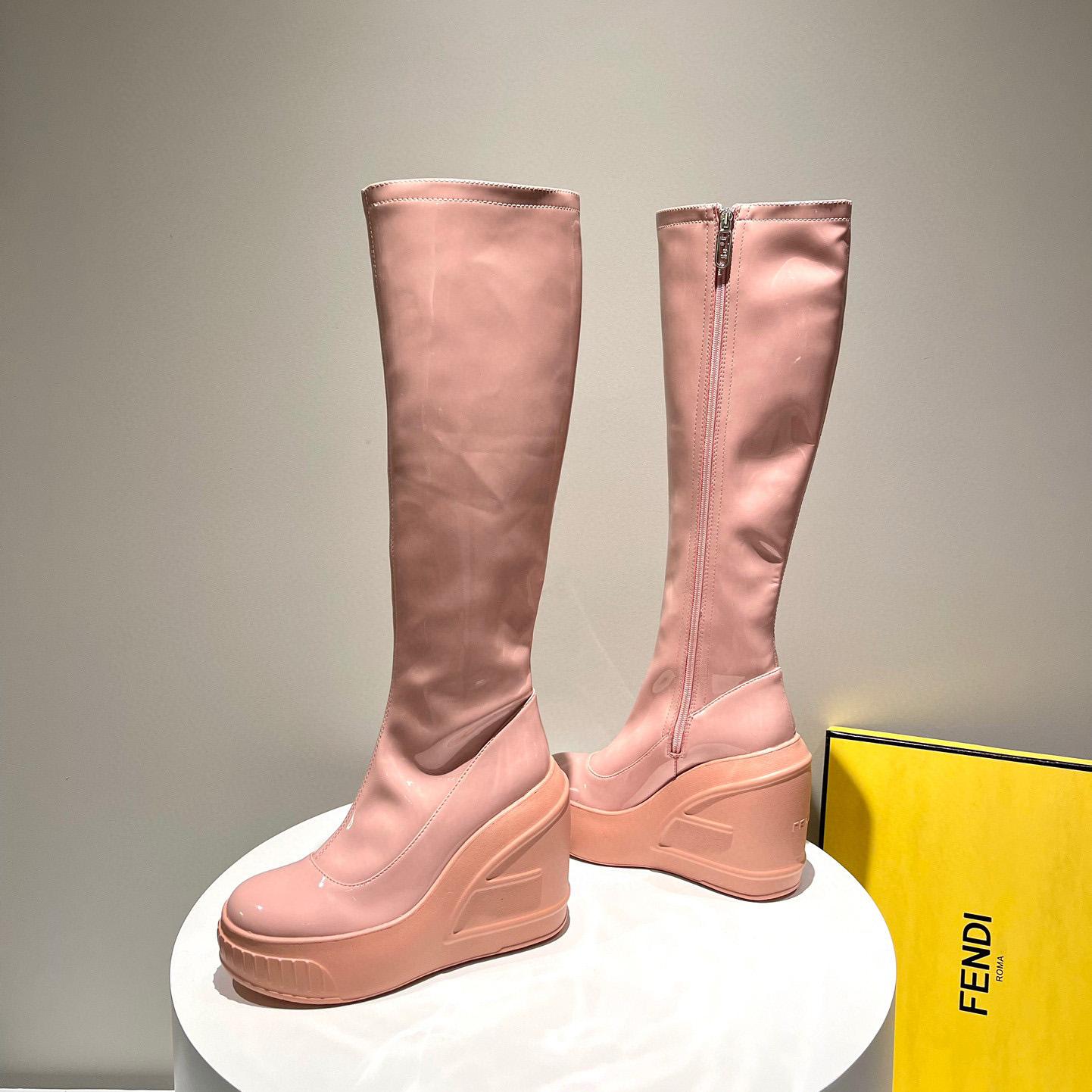 Fendi Fashion Show Pink Patent Leather Boots - FashionPlug